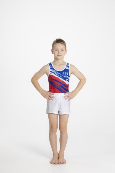 Купальник гимнастический. Мужской. &quot;RUS&quot;.  Красный/синий