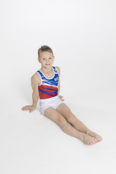 Купальник гимнастический. Мужской. &quot;RUS&quot;.  Красный/синий