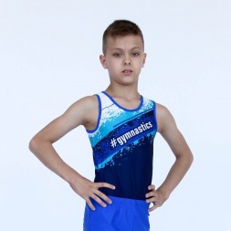 Купальник гимнастический. Мужской. &quot;#gymnastics&quot; . Окантовка - василёк.