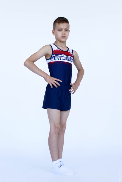 Купальник гимнастический. Мужской. &quot;#gymnastics&quot; . Темно-синий.