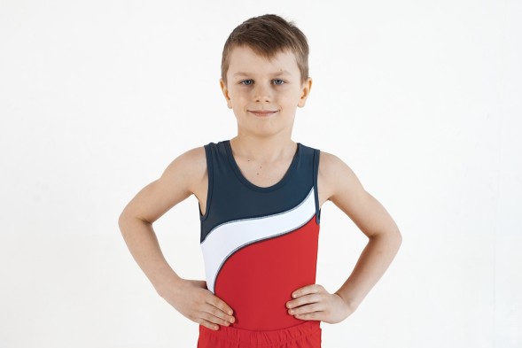 Купальник гимнастический. Мужской.&quot;Влад&quot;. Красный/белый/серый.