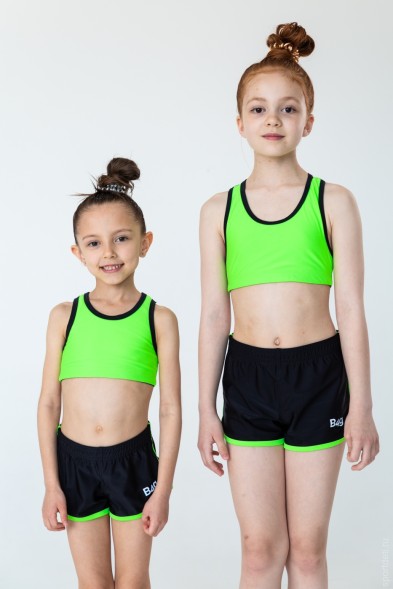 Комплект (Топ+шорты). Зеленый неон. 