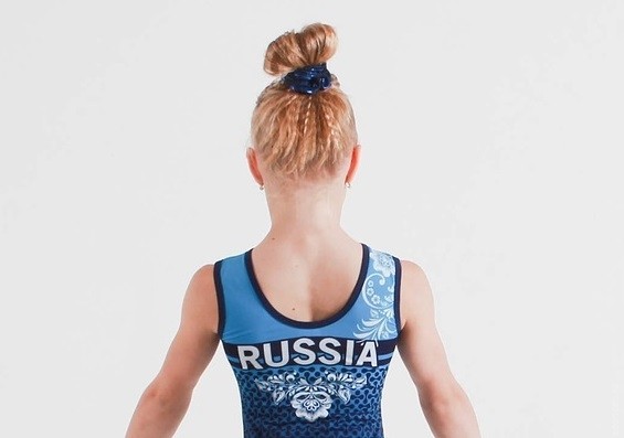 Гимнастический купальник &quot;Россия. Хохлома&quot;. Синий. Женский. 