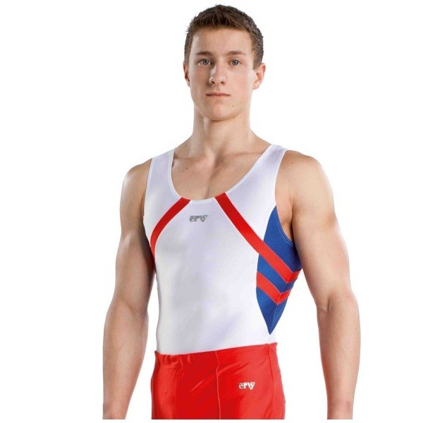 Комплект гимнастический "Бриан"(купальник и красные шорты). Основной цвет-белый.  Арт.89787/3. 