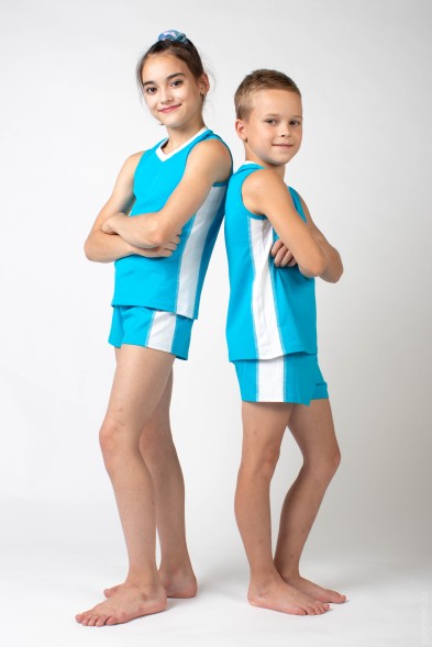 Форма спортивная детская (майка и шорты). Унисекс. Голубой/Белый. 
