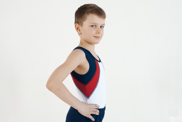 Купальник гимнастический. Мужской.&quot;Макс&quot;.  Белый/красный/темно-синий.