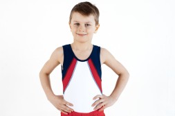 Купальник гимнастический. Мужской."Макс".  Белый/красный/темно-синий.