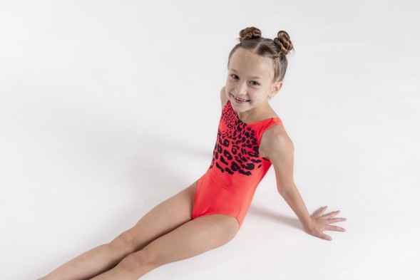 Гимнастический купальник Пантера. Коралл