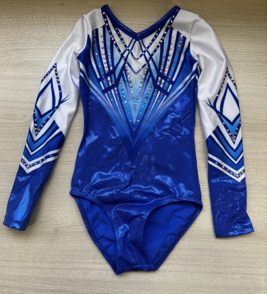 Гимнастический купальник Милана. Синий. Длинный рукав 