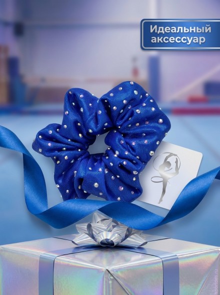 Резинка для волос с голограммой и стразами, бифлексная, для гимнастики, синяя
