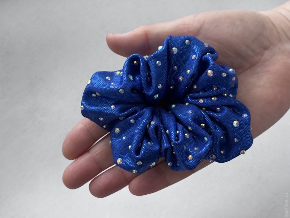 Резинка для волос с голограммой и стразами, бифлексная, для гимнастики, синяя